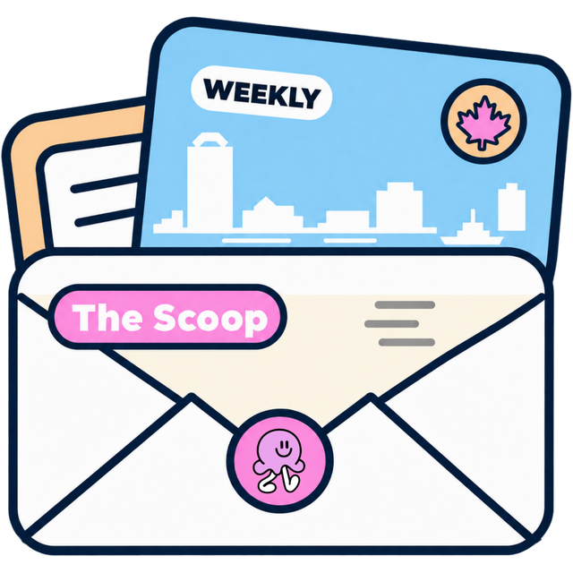 Illustration of The Scoop newsletter delivered in an open envelope